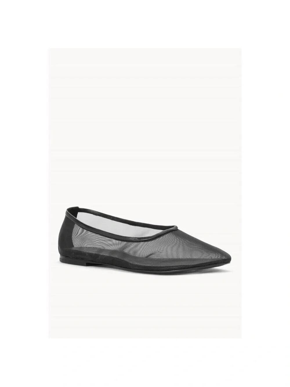 Staud Alba Black Mesh Ballet Flat Black Slip On Round Toe Slip On Sheer 37